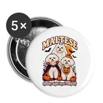 Spooky Night Loyal Company – Maltesischer Halloween-Hund - Buttons groß 56 mm (5er Pack) - Weiß - Vorne