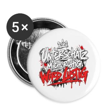Unterschätz mich ruhig, wird Lustig - Buttons groß 56 mm (5er Pack) - Weiß - Vorne