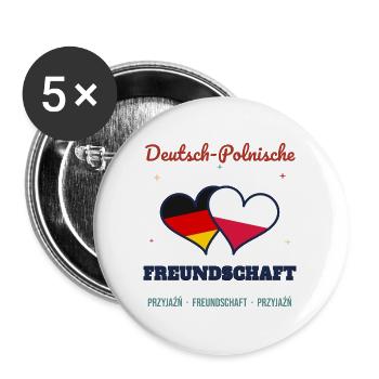 Deutsch-Polnische Freundschaft – Zwei Herzen - Buttons groß 56 mm (5er Pack) - Weiß - Vorne