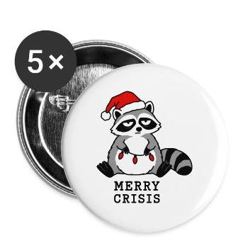 Merry Crisis Lustiges Weihnachts-Waschbär-Meme - Buttons groß 56 mm (5er Pack) - Weiß - Vorne