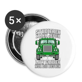 LKW fahren nur die Besten – Frontansicht Grün - Buttons groß 56 mm (5er Pack) - Weiß - Vorne