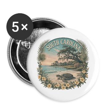 South Carolina – USA State Beach Vintage Art - Buttons groß 56 mm (5er Pack) - Weiß - Vorne