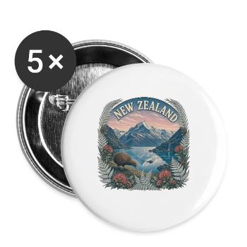 New Zealand – Neuseeland Natur Reise Art - Buttons groß 56 mm (5er Pack) - Weiß - Vorne