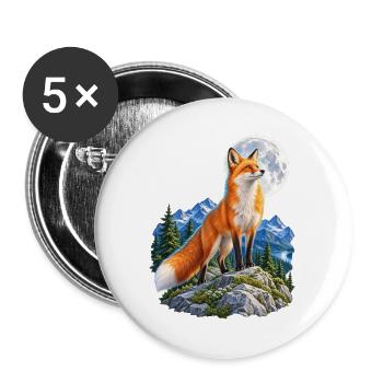 Wolf heult vor dem Mond Mondlicht Wolf wilde Tiere - Buttons groß 56 mm (5er Pack) - Weiß - Vorne