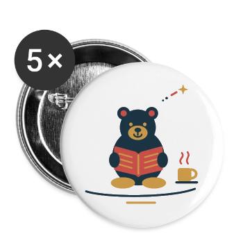Bär liest Wintergeschichten – gemütlicher Advent - Buttons groß 56 mm (5er Pack) - Weiß - Vorne