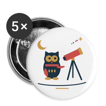 Eule am Sternenteleskop – Winterastronomie - Buttons groß 56 mm (5er Pack) - Weiß - Vorne