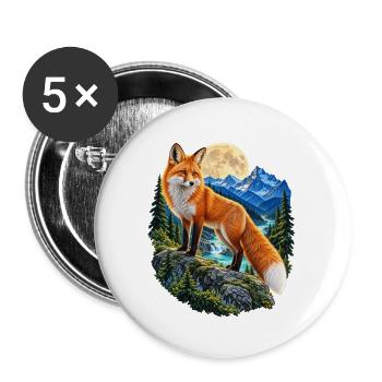 Fuchs Vollmond Wald Berge Tiermotiv für Füchse - Buttons groß 56 mm (5er Pack) - Weiß - Vorne