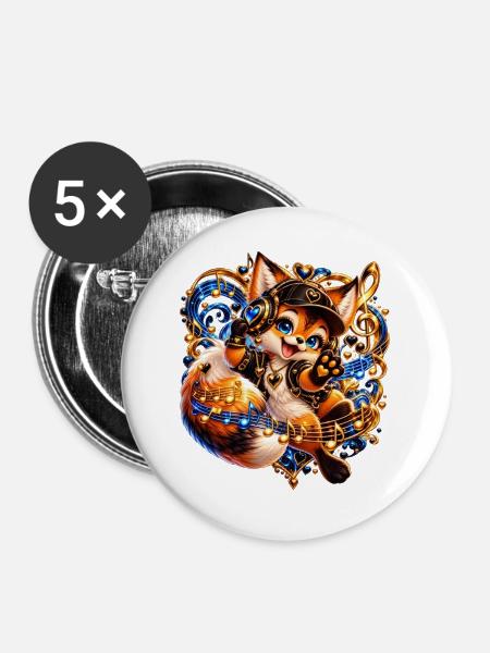 Fuchs DJ Neon Herz Groove - Buttons groß 56 mm (5er Pack) - Weiß