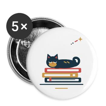 Katze schläft auf Büchern – gemütliche Lesepause - Buttons groß 56 mm (5er Pack) - Weiß - Vorne