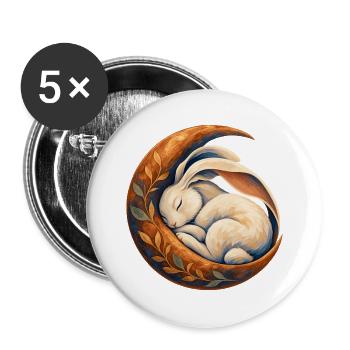 Schlafendes Kaninchen in einem Mondsichel - Buttons groß 56 mm (5er Pack) - Weiß - Vorne