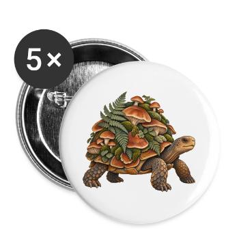 Unterwuchsschildkröte mit Pilzen - Buttons groß 56 mm (5er Pack) - Weiß - Vorne