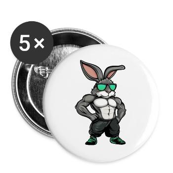 Fitness Hasen - Buttons groß 56 mm (5er Pack) - Weiß - Vorne