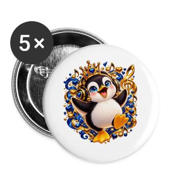 Königlicher Pinguin mit Musikglanz - Buttons groß 56 mm (5er Pack) - Weiß - Vorne