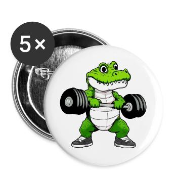 Fitness Krokodil - Buttons groß 56 mm (5er Pack) - Weiß - Vorne