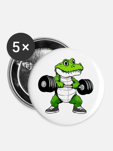 Fitness Krokodil - Buttons groß 56 mm (5er Pack) - Weiß