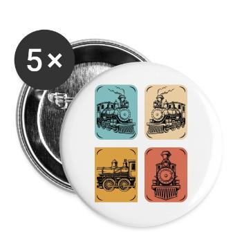 Dampflok Vintage Poster Kollektion - Buttons groß 56 mm (5er Pack) - Weiß - Vorne