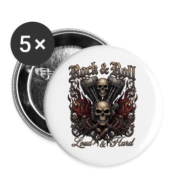 Rock & Roll Skull Flames  - Buttons groß 56 mm (5er Pack) - Weiß - Vorne
