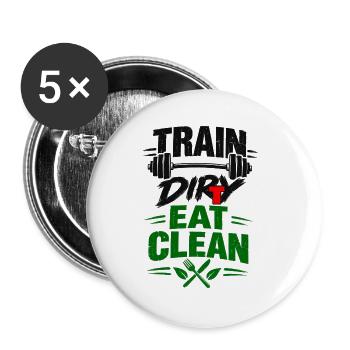 Train, Dirty Eat Clean Fitness Langhanteldesign - Buttons groß 56 mm (5er Pack) - Weiß - Vorne