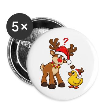 Rentier mit Ente Weihnachtsente Badeente - Buttons groß 56 mm (5er Pack) - Weiß - Vorne
