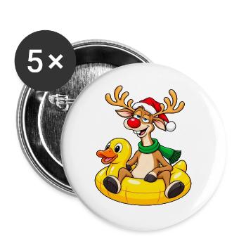 Lustiges Rentier mit Ente Schwimmring - Buttons groß 56 mm (5er Pack) - Weiß - Vorne