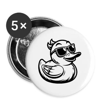 Gummiente mit Sonnenbrille - Buttons groß 56 mm (5er Pack) - Weiß - Vorne