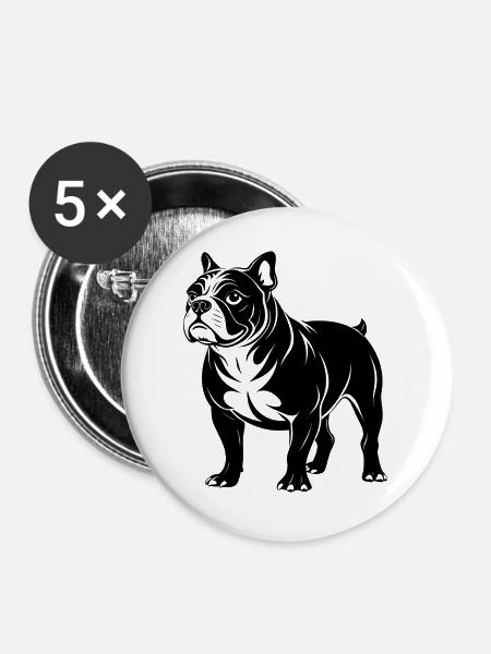 Bulldog-Hund-Stand - Buttons groß 56 mm (5er Pack) - Weiß