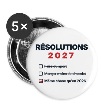 Vorsätze 2027 – Neujahrshumor - Buttons groß 56 mm (5er Pack) - Weiß - Vorne