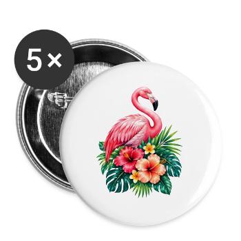 Niedlicher Flamingo Süße Flamingos - Buttons groß 56 mm (5er Pack) - Weiß - Vorne
