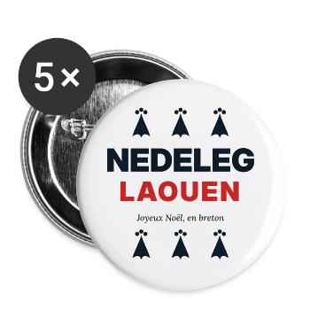 Nedeleg Laouen – Frohe Weihnachten auf Bretonisch - Buttons groß 56 mm (5er Pack) - Weiß - Vorne