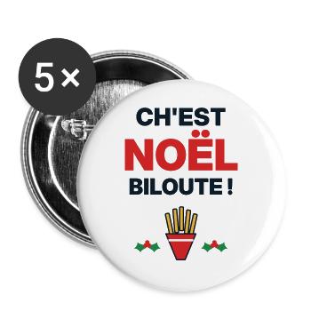 Ch'est Noël biloute – Humor ch'ti Nord - Buttons groß 56 mm (5er Pack) - Weiß - Vorne