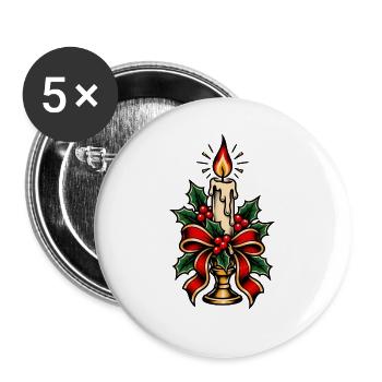 Kerzenbeleuchteter Stechpalmen-Weihnachtsbogen - Buttons groß 56 mm (5er Pack) - Weiß - Vorne