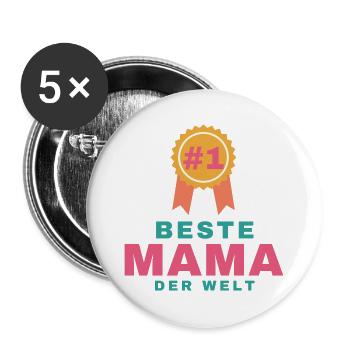 Beste Mama der Welt – Geschenk für Mama - Buttons groß 56 mm (5er Pack) - Weiß - Vorne