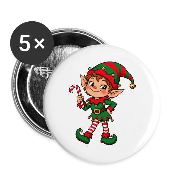 Freche Weihnachtselfe mit Zuckerstange - Buttons groß 56 mm (5er Pack) - Weiß - Vorne