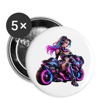 Cyber-Neon-Moto-Königin - Buttons groß 56 mm (5er Pack) - Weiß - Vorne