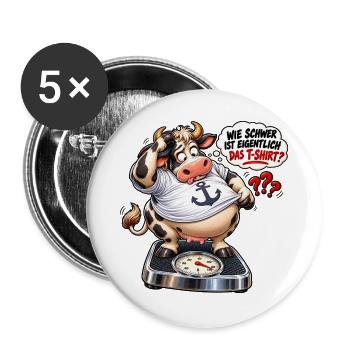 WIE SCHWER IST EIGENTLICH DAS T-SCHIRT  - Buttons groß 56 mm (5er Pack) - Weiß - Vorne