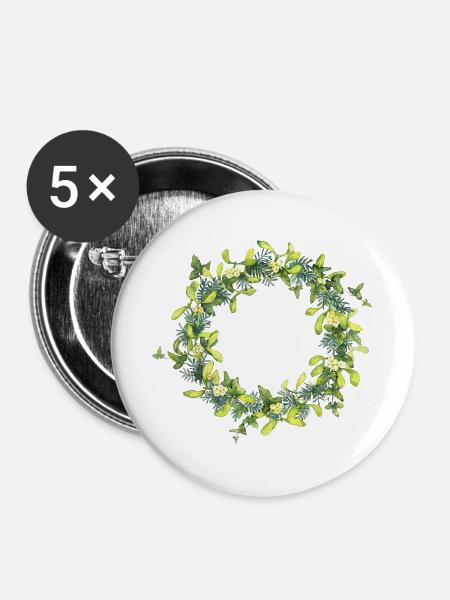 Mistelkranz - Buttons groß 56 mm (5er Pack) - Weiß