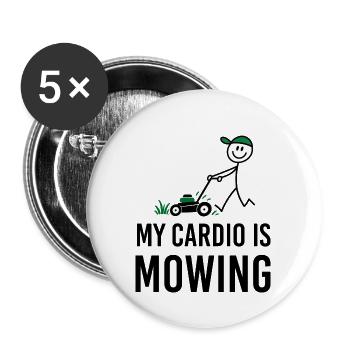 My Cardio Is Mowing – Lustiger Rasenmäher - Buttons groß 56 mm (5er Pack) - Weiß - Vorne