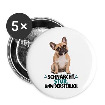  Französische Bulldogge Schnarcht Stur - Buttons groß 56 mm (5er Pack) - Weiß - Vorne