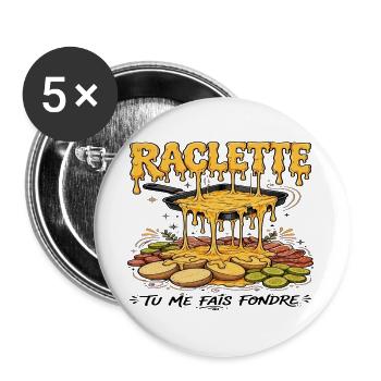 Raclette, Raclette-Fächer, geschmolzener Käse - Buttons groß 56 mm (5er Pack) - Weiß - Vorne