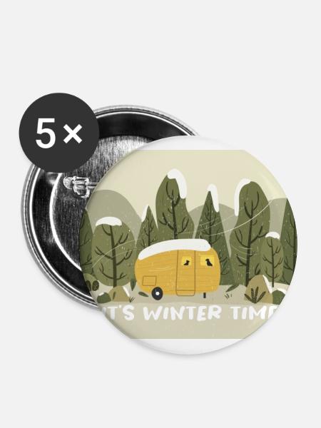 Retro Wohnmobil Winter Ready - Buttons groß 56 mm (5er Pack) - Weiß