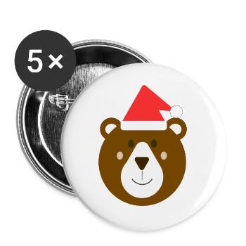 Süßer Weihnachtsbraunbär - Buttons groß 56 mm (5er Pack) - Weiß - Vorne