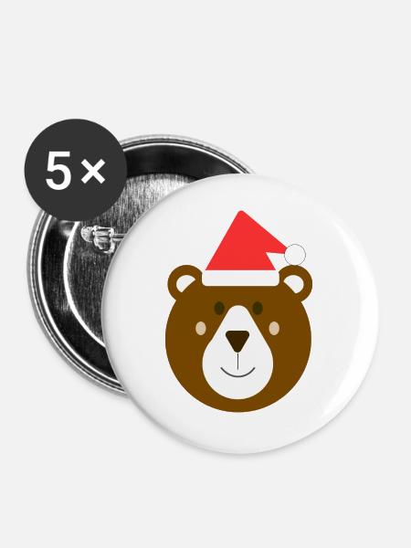 Süßer Weihnachtsbraunbär - Buttons groß 56 mm (5er Pack) - Weiß