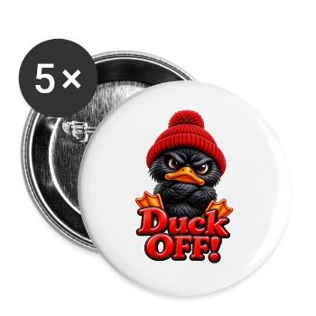 Grimmige Ente mit Mütze Duck Off - Buttons groß 56 mm (5er Pack) - Weiß - Vorne