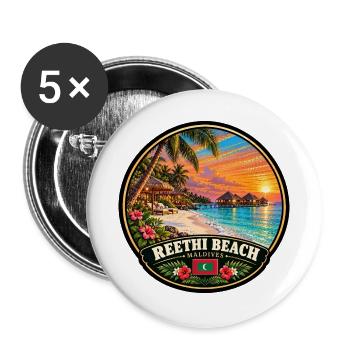Reethi Beach Malediven Strand Meer Sunset - Buttons groß 56 mm (5er Pack) - Weiß - Vorne