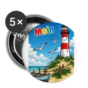 EG Moin Leuchtturm Urlaub Boot Meer Sand Maritim - Buttons groß 56 mm (5er Pack) - Weiß - Vorne