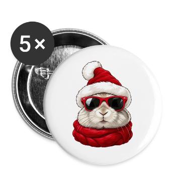 Cooler Weihnachtshase mit Sonnenbrille Weihnachten - Buttons groß 56 mm (5er Pack) - Weiß - Vorne