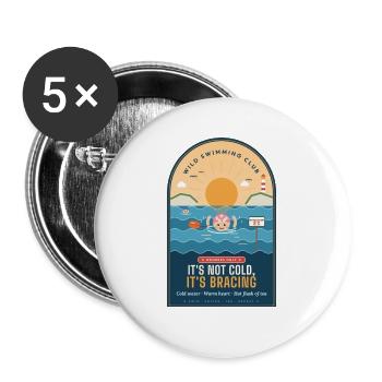 Wilder Schwimmclub Es ist nicht kalt Es ist erfrischend - Buttons groß 56 mm (5er Pack) - Weiß - Vorne