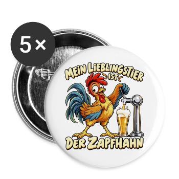 Mein Lieblingstier ist der Zapfhahn – Lustiger Bie - Buttons groß 56 mm (5er Pack) - Weiß - Vorne
