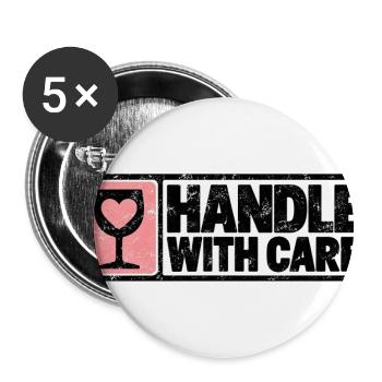Handle With Care – Herz Retro Design - Buttons groß 56 mm (5er Pack) - Weiß - Vorne