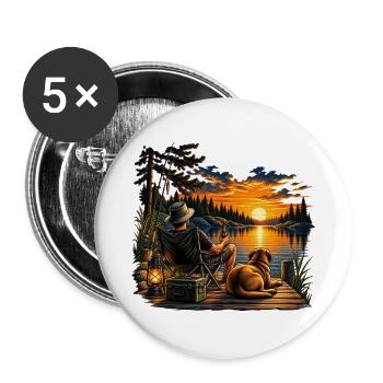 Fisherman's Sunset – Mensch und Hund - Buttons groß 56 mm (5er Pack) - Weiß - Vorne